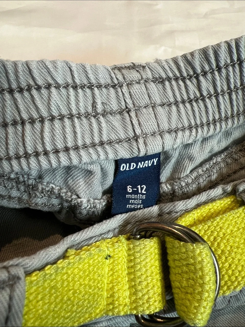“Bundle 10/$13” old navy 6-12M baby boy Gray Twill Shorts with Yellow Belt